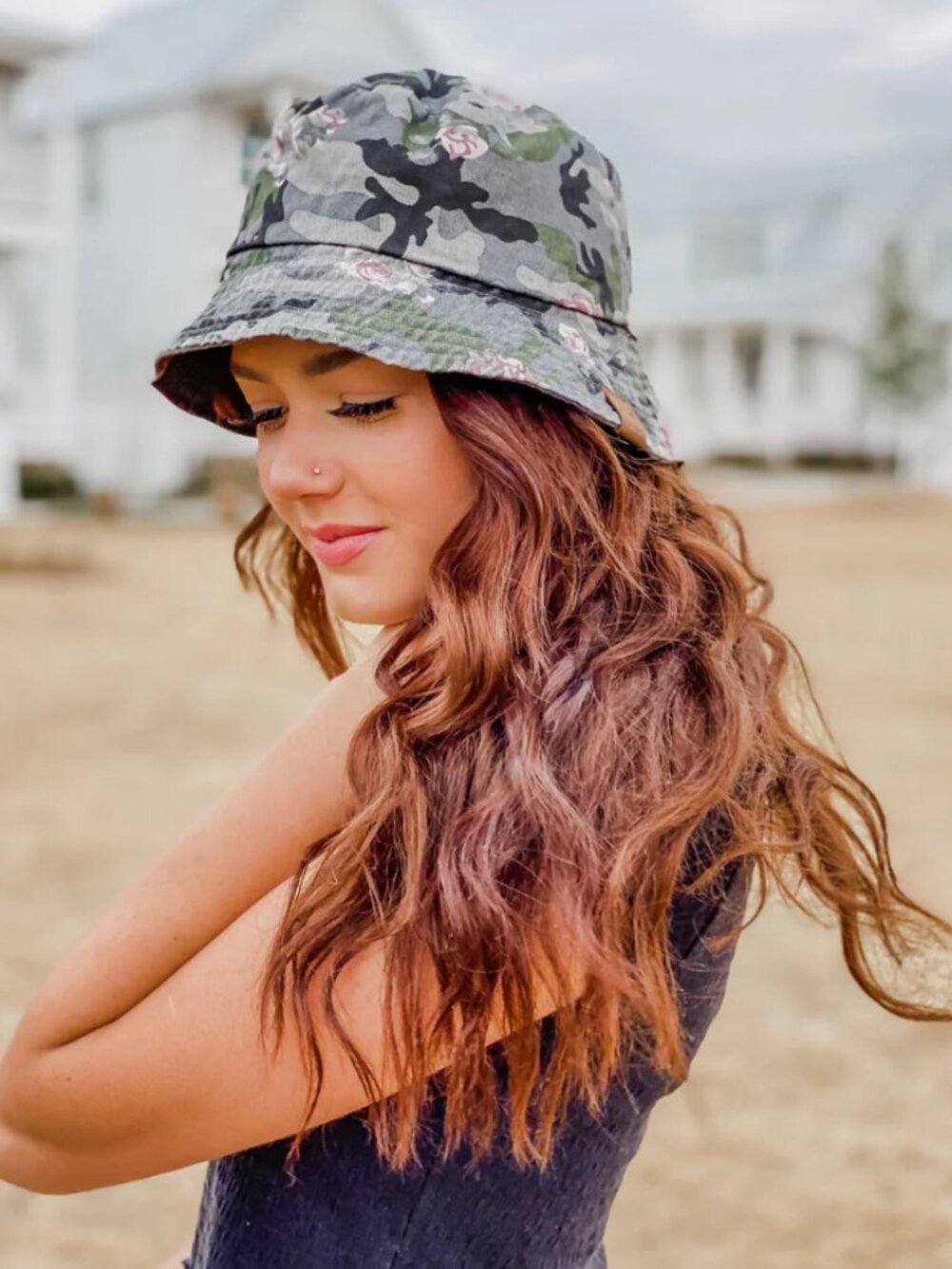 C.C Floral Camouflage Reversible Bucket Hat for Women